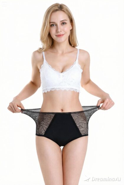 High-Waist Lace Panel Underwear Full Butt Leak Protection