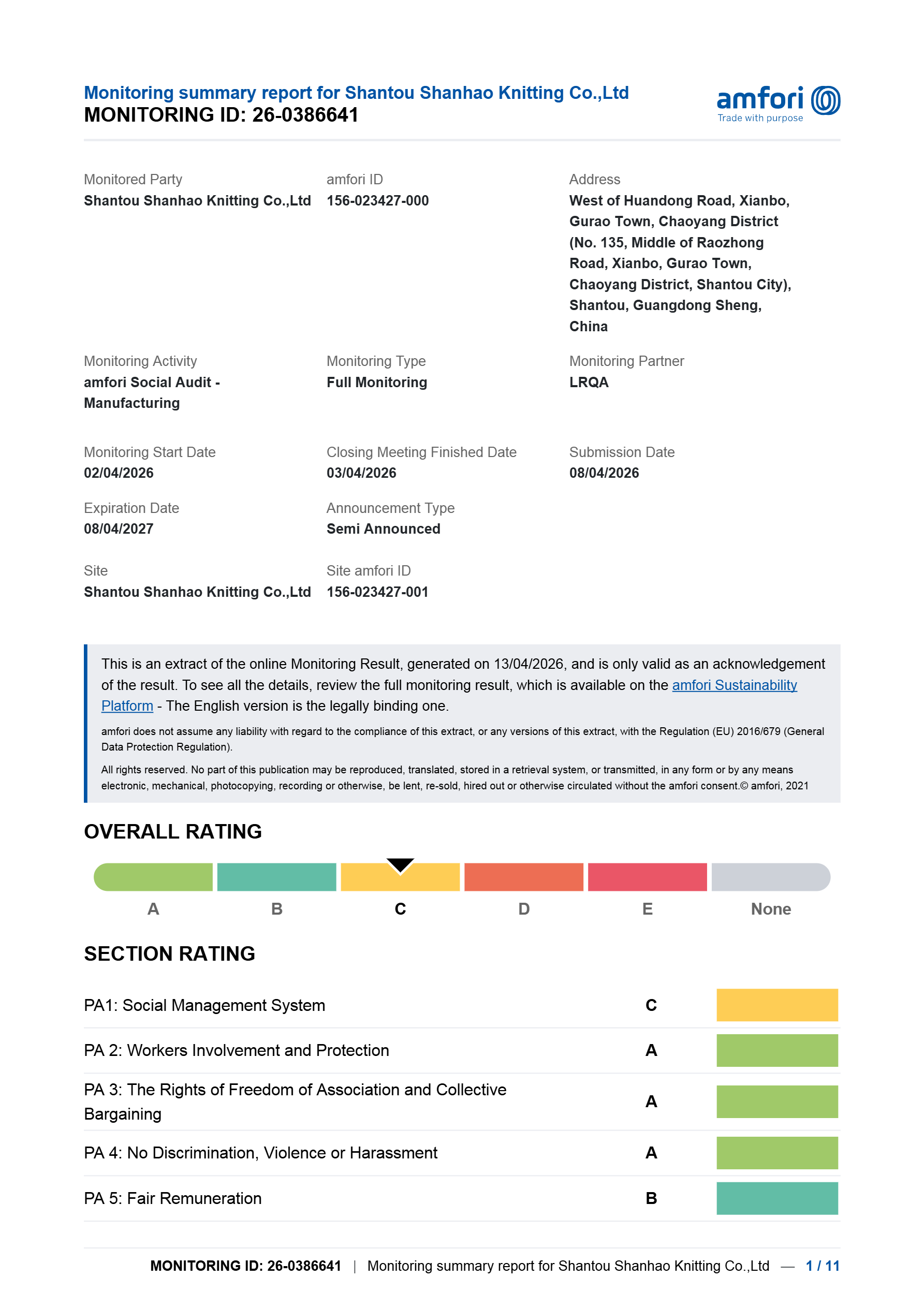 BSCI audit report
